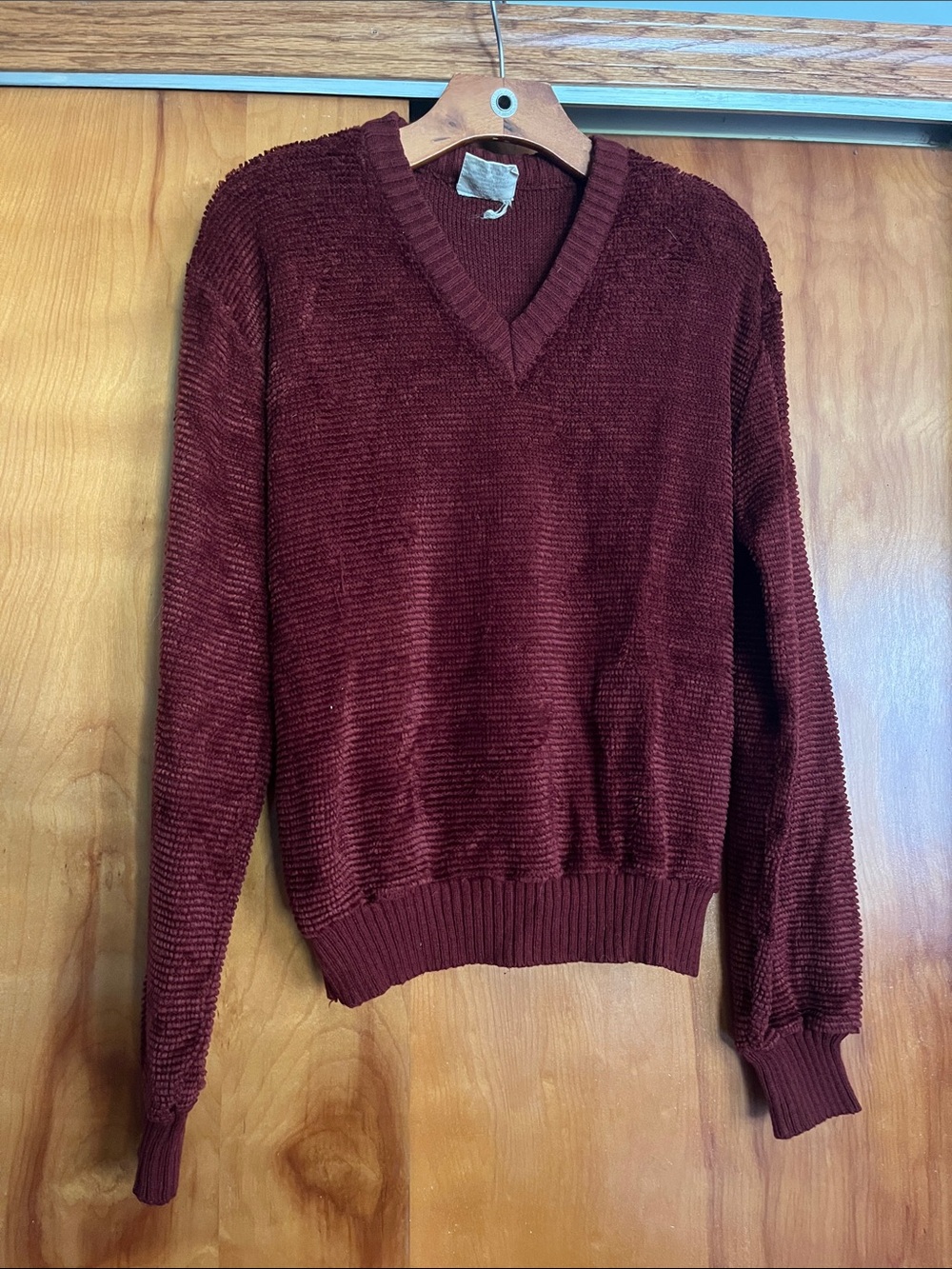Classic V-Neck Chenille Sweater - Deep Wine